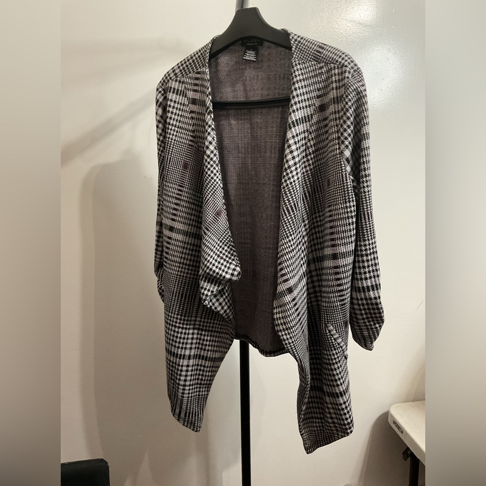Soho Black and White Checkered Cardigan